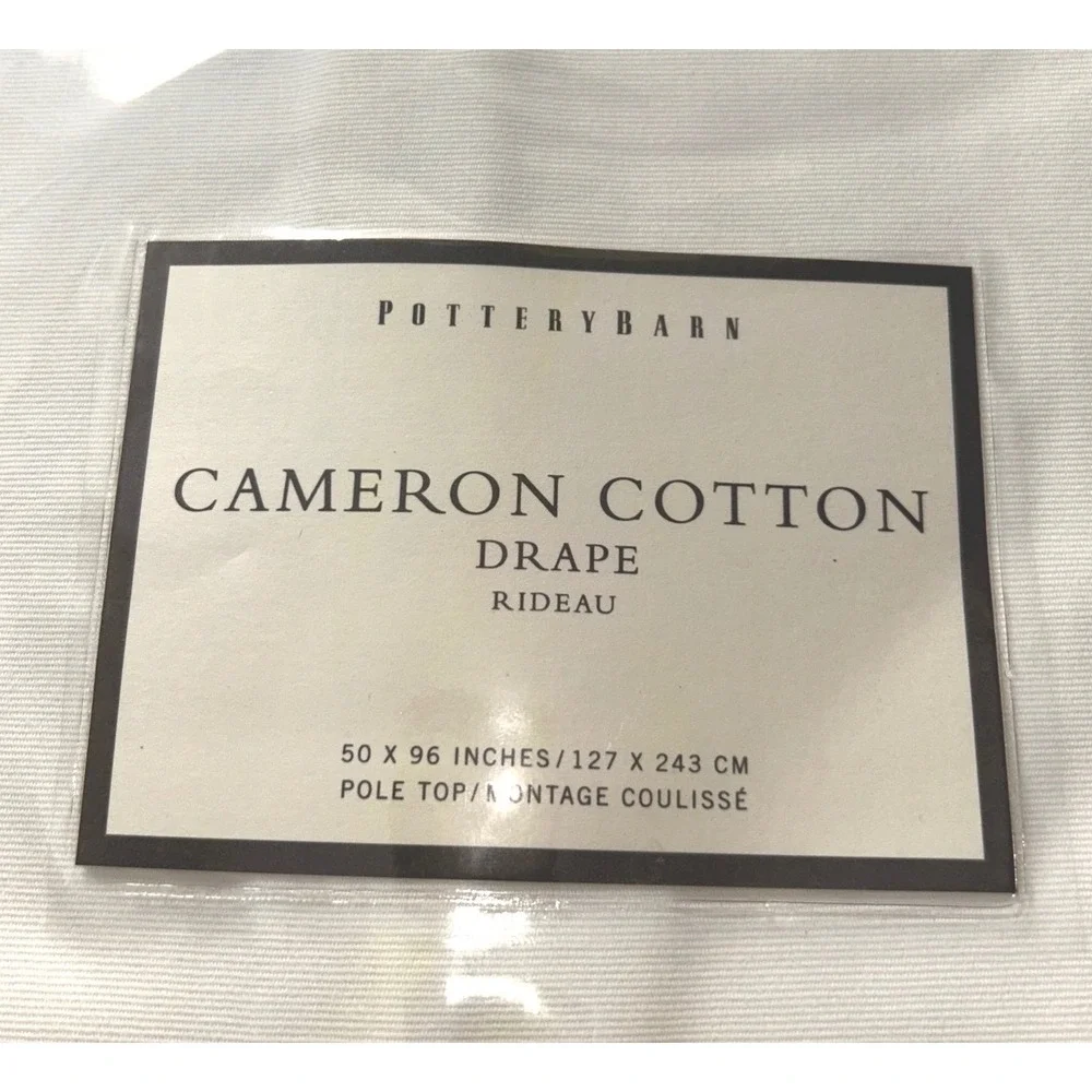 Pottery Barn Cameron Cotton‎ Drape White 50x96 Pole Top Curtain Panel New